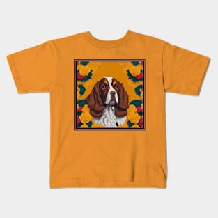 Dogs, spaniel and flowers, dog, style vector (yellow version spaniel) Kids T-Shirt